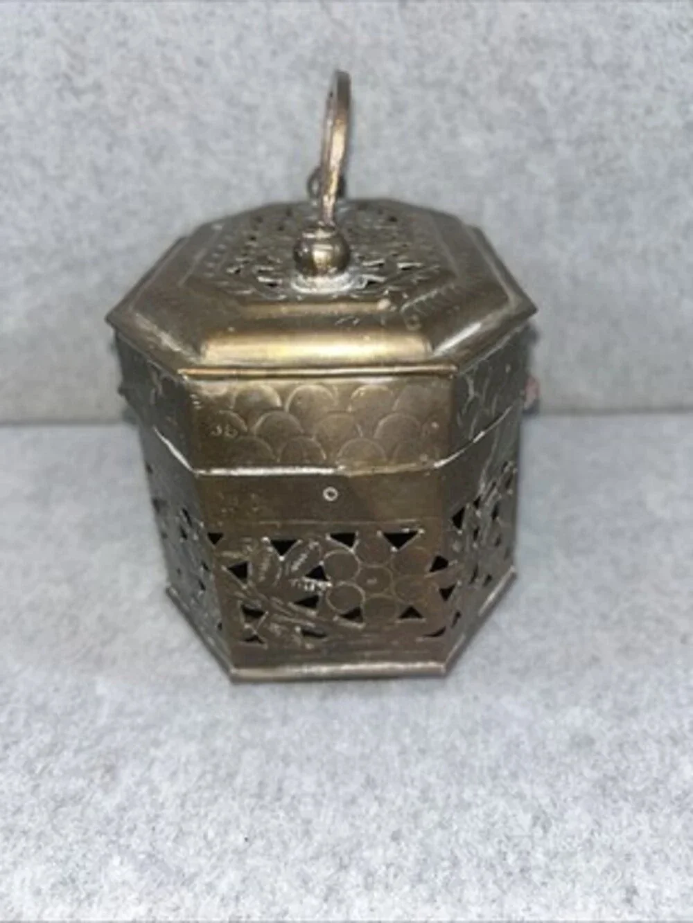 Brass Octagonal Latched Cricket Jewelry Box unpolished 5.5”x 4” Made In India